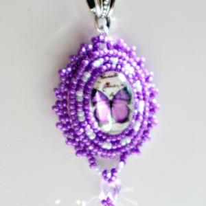 Beaded Purple Butterfly Glass Cabachon Lavendar..