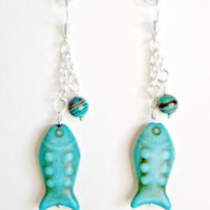 Turquoise Howlite Fish Dangle Earrings