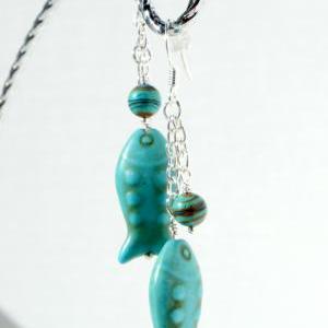 Turquoise Howlite Fish Dangle Earrings