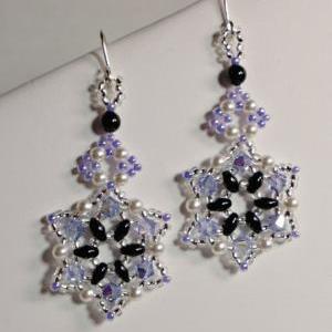 Lavendar Dangle Earrings Swarovski Crystals Pearls..