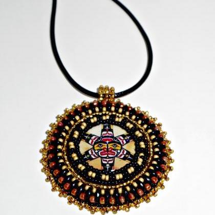 Pacific Northwest Tribal Medallion Handmade Beaded..