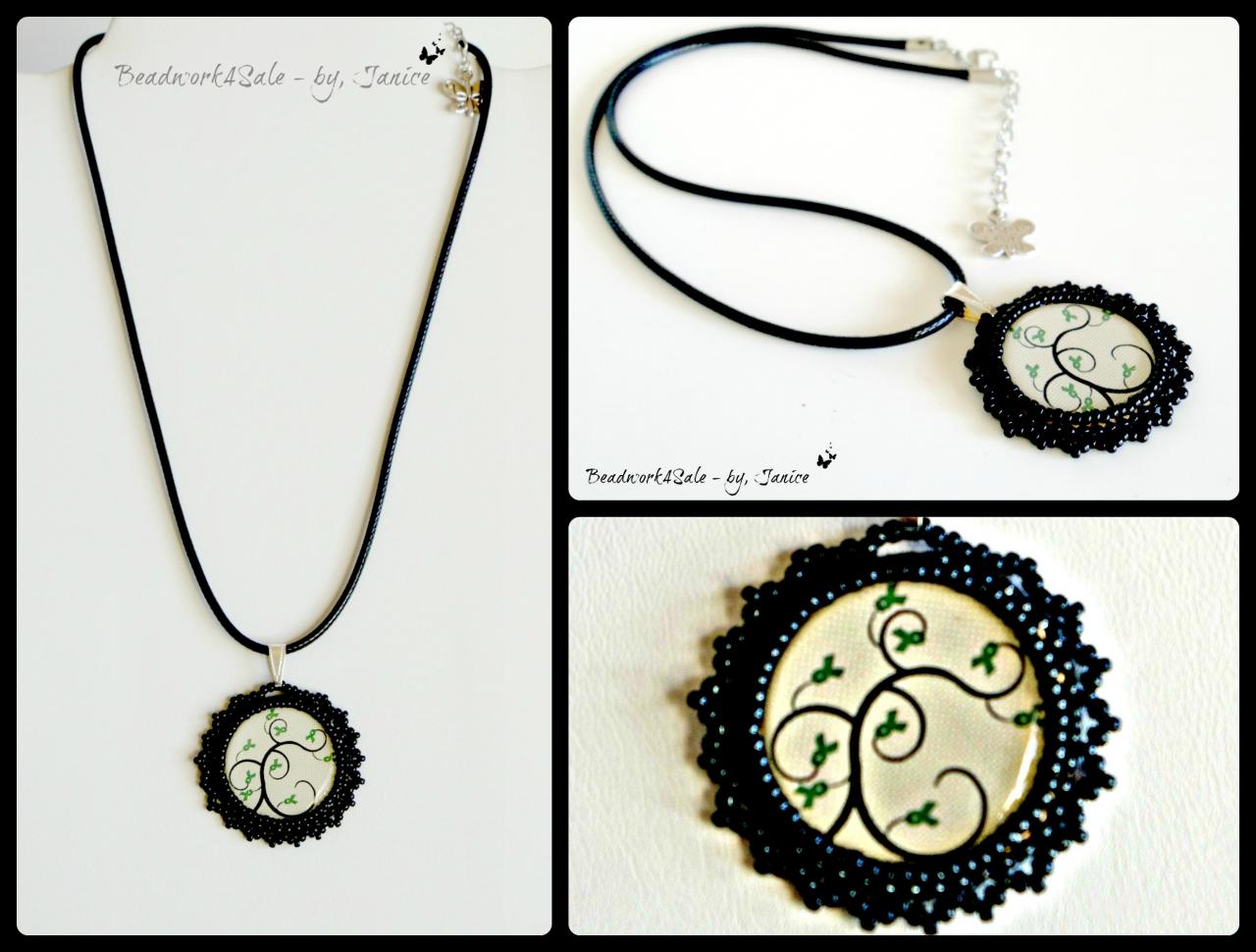 Beadwork Tree Of Life Green Ribbon Awareness Handmade Beaded Necklace